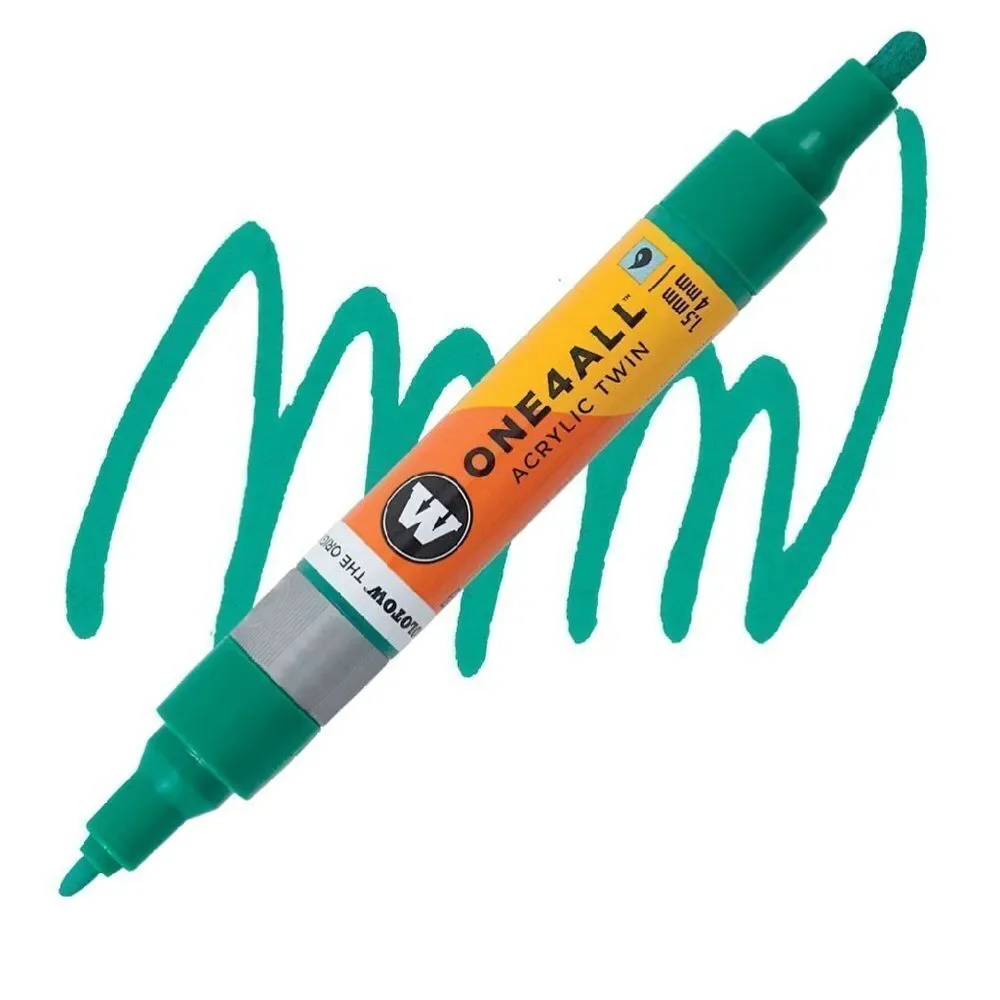 Molotow One4All Acrylic Twin Pump Marker in Lagoon Blue. 1.5mm/4mm Nibs. 3 Pack.